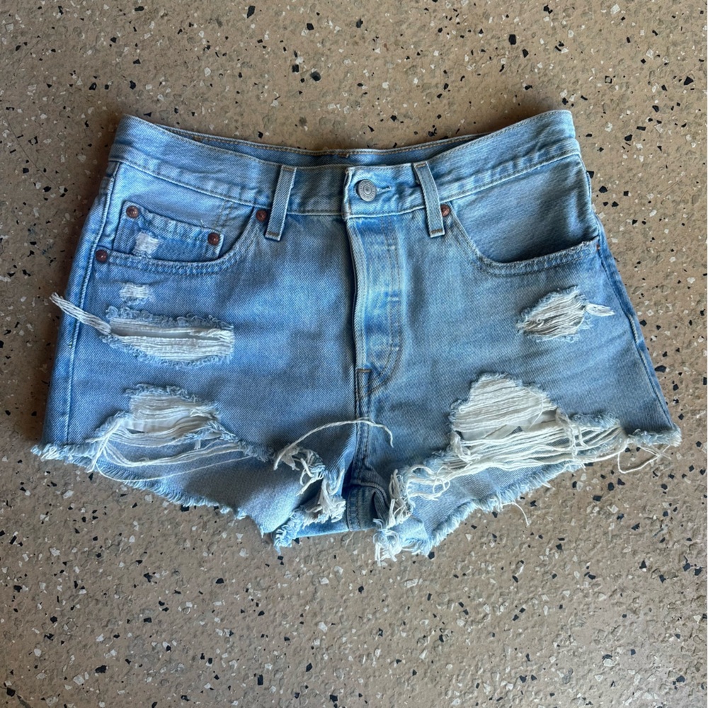 Levi's Light Blue Ripped Jean Shorts